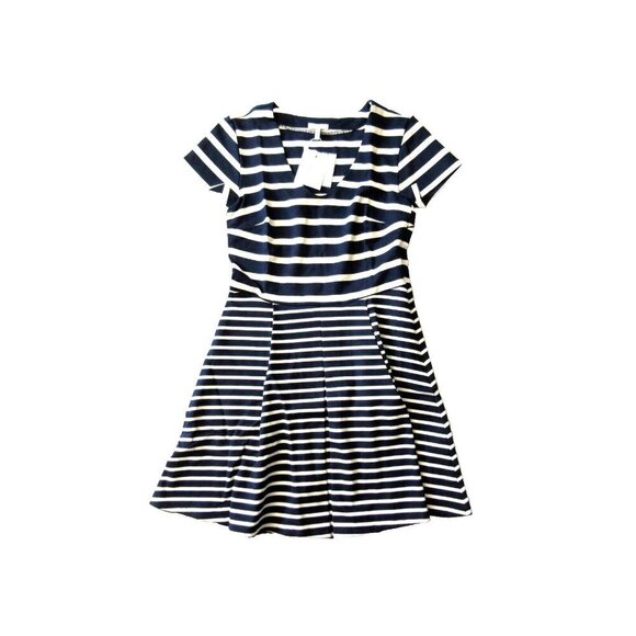 NWT Joie Chikara in Navy Blue & Porcelain Stripe Fit & Flare Dress L $258 - Picture 4 of 4